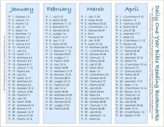 12 Month Bible In A Year Reading Plan Printable