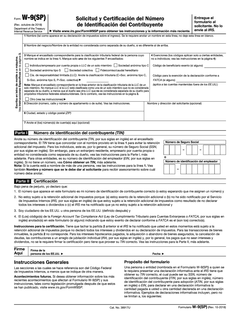 2018 2024 Con Los Campos En Blanco IRS W 9 SP El Formulario Se Puede