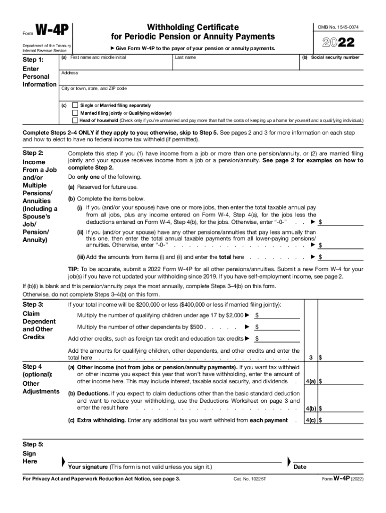 2022 Form IRS W 4P Fill Online Printable Fillable Blank PdfFiller