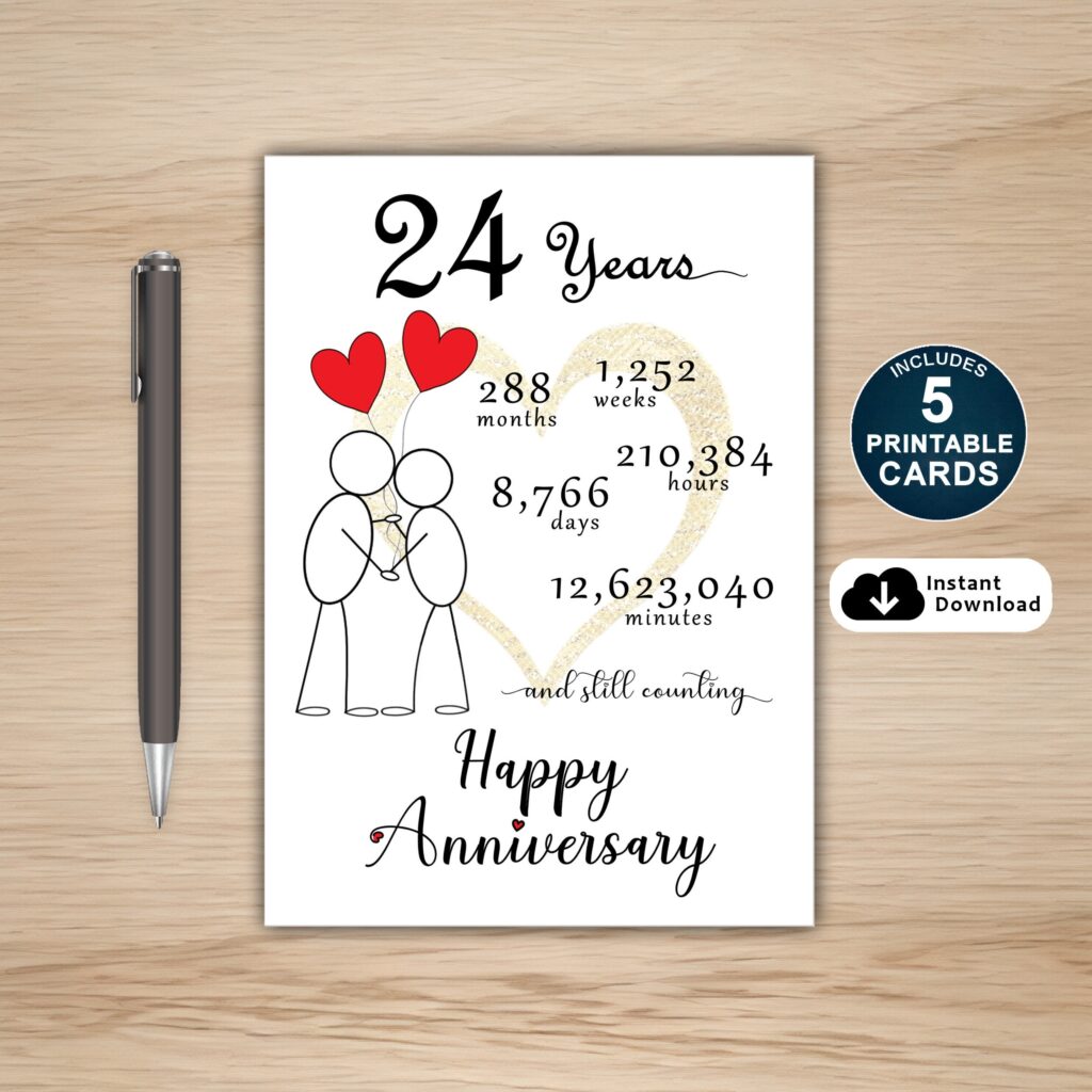 24th Anniversary Card Printable 24th Anniversary Card 24 Year