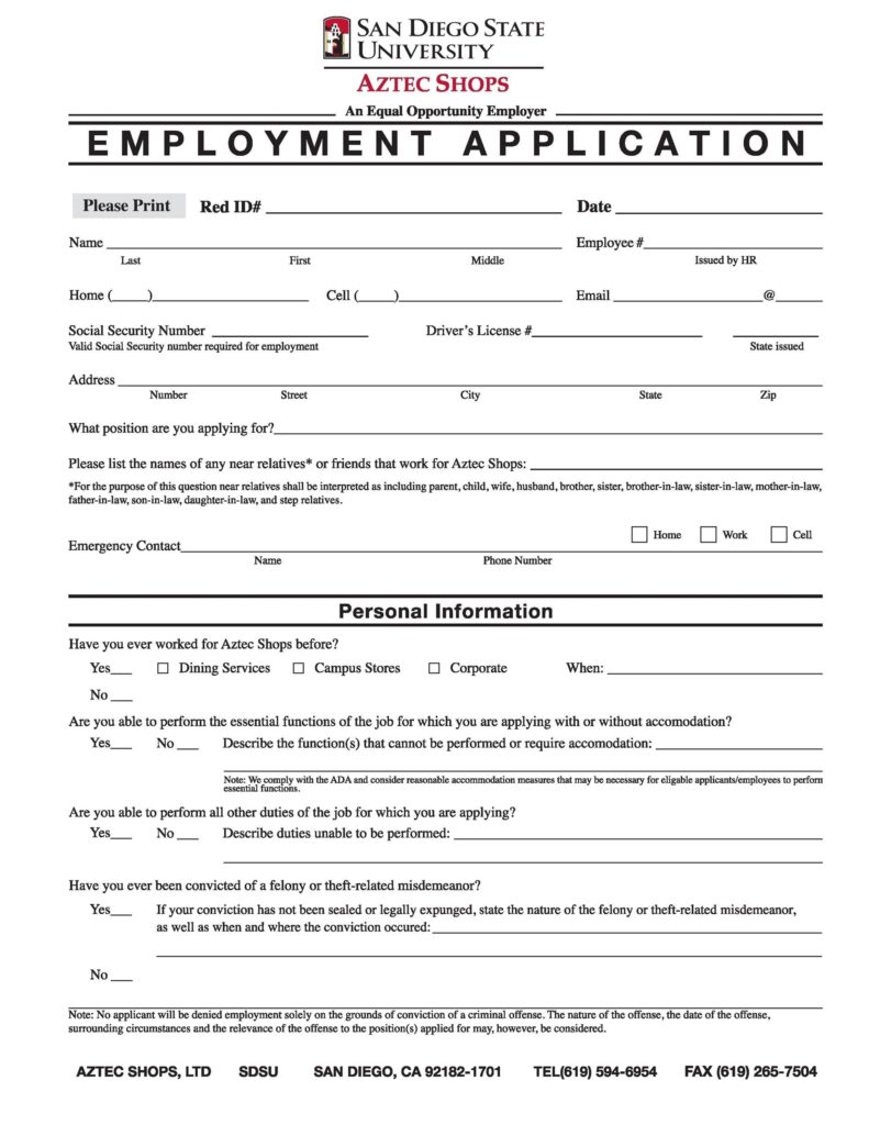 50 Free Employment Job Application Form Templates Printable 