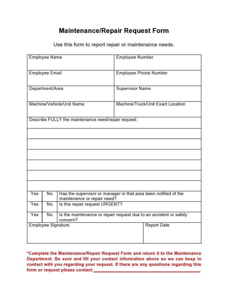 54 Maintenance Request Form Templates Free TemplateLab