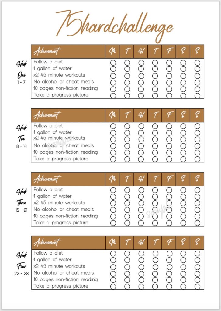 75 Hard Challenge Printable