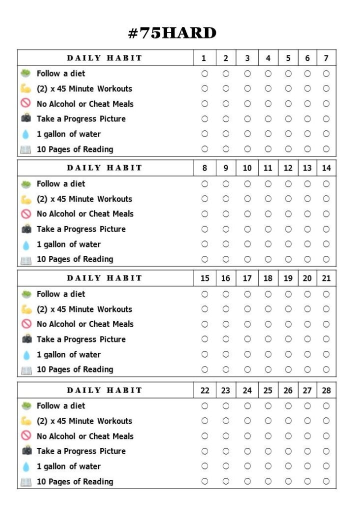 75 Hard Printable Checklist Download