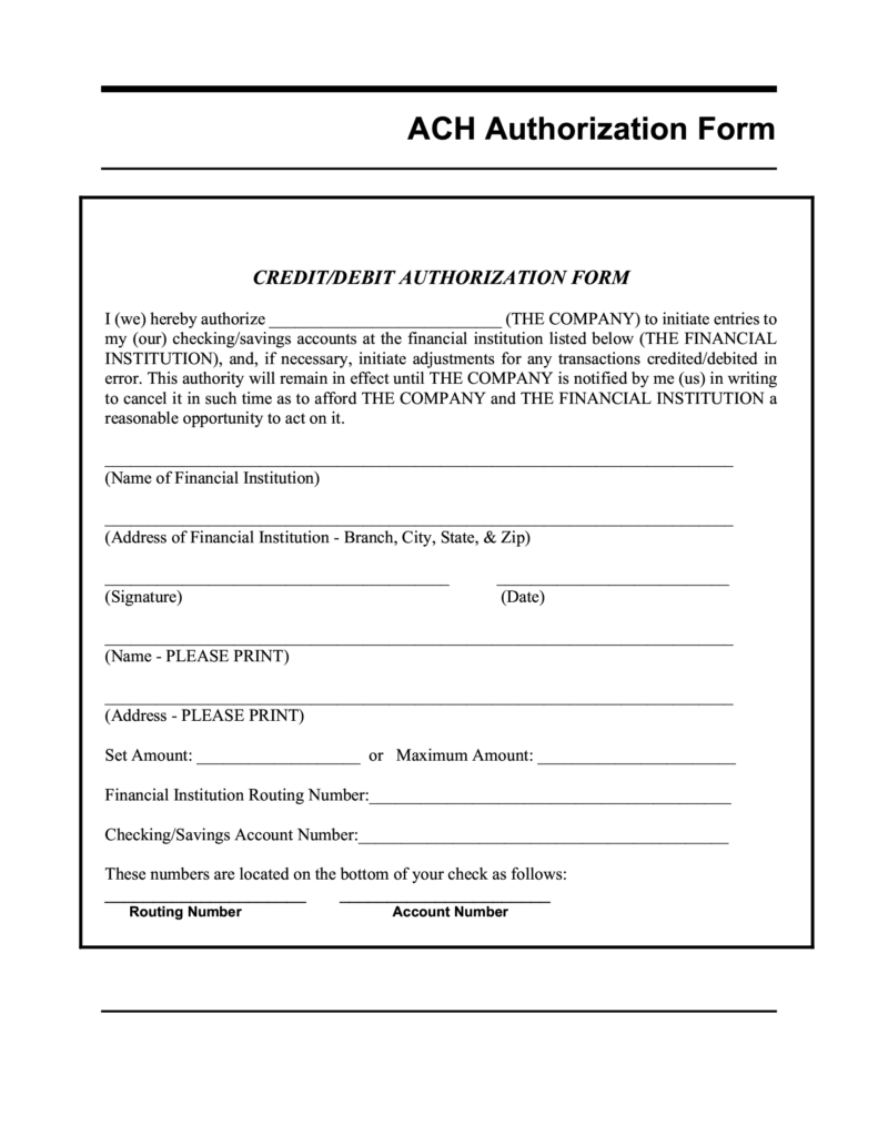 ACH Authorization Form Forms Docs 2023