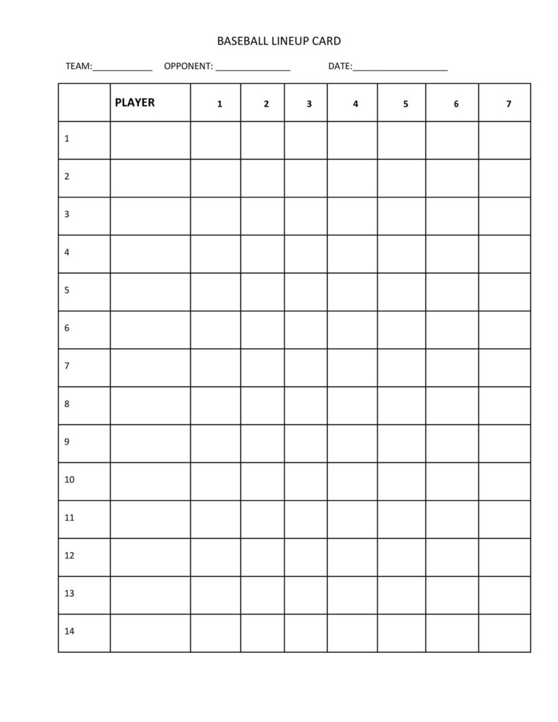 Baseball Lineup Card Printable