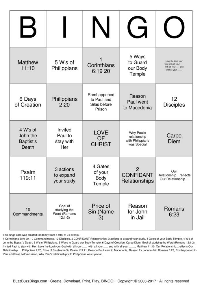 Bible Bingo Printable Pdf