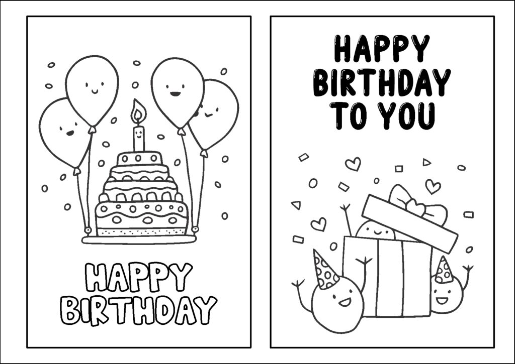 Birthday Cards To Color 12 Free PDF Printables Printablee