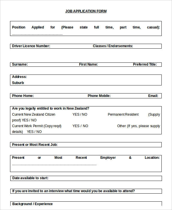 Blank Job Application Word Excel Free Premium Templates