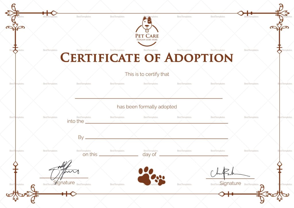 Blank Pet Adoption Certificate Free Printable Blank Printable