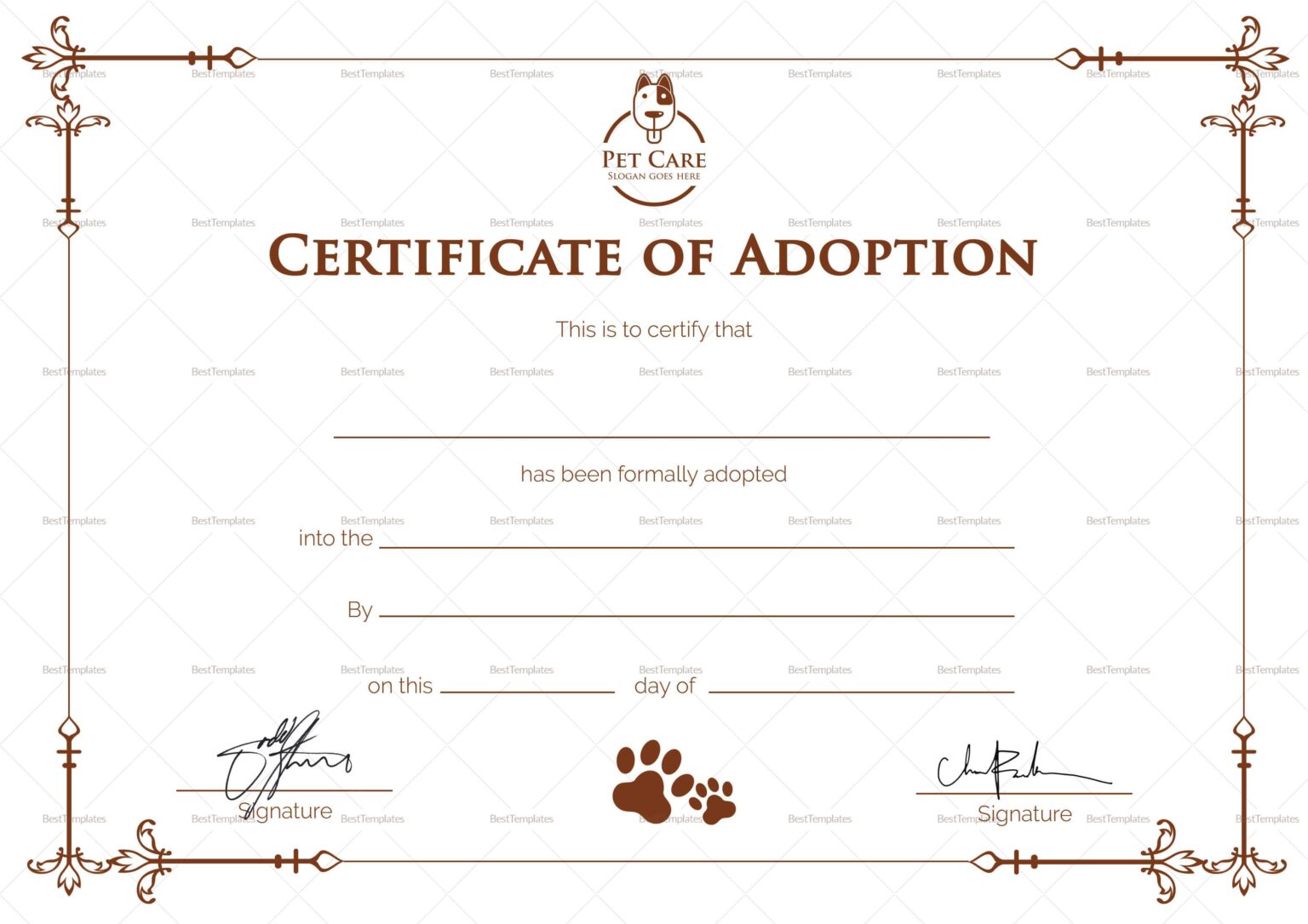 Blank Pet Adoption Certificate Free Printable We Love Printables
