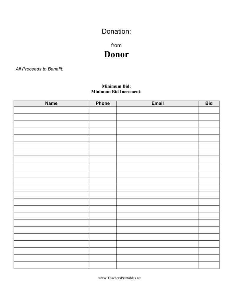 Blank Printable Donation Form Template