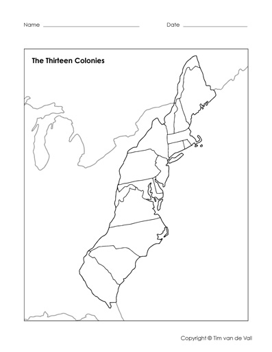 Blank Thirteen Colonies Map Tim s Printables