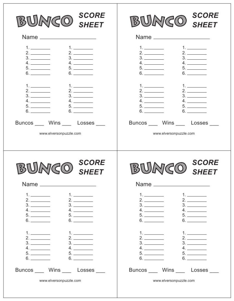 Bunco Game Free Printable Bunco Score Sheets