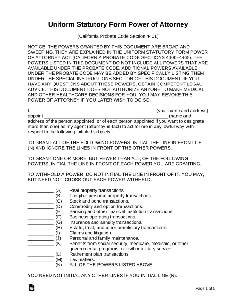 California Durable Power Of Attorney Form 2023 Pdf Printable Forms 