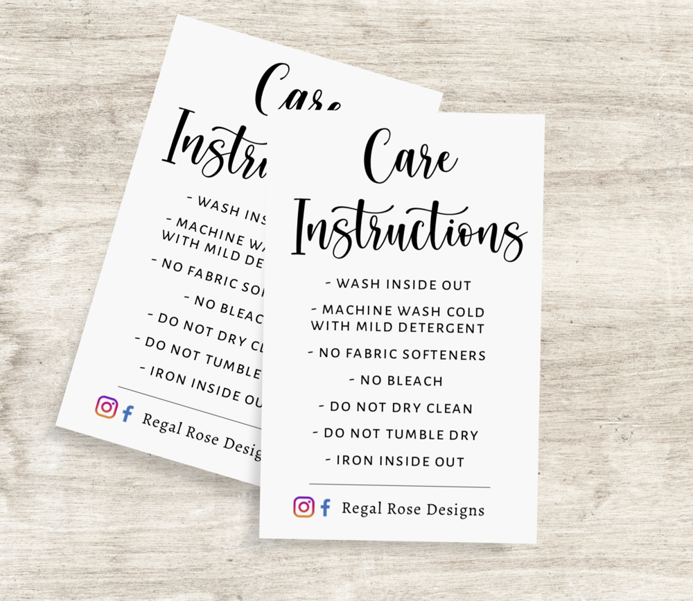 Care Instruction Free Printable Care Cards