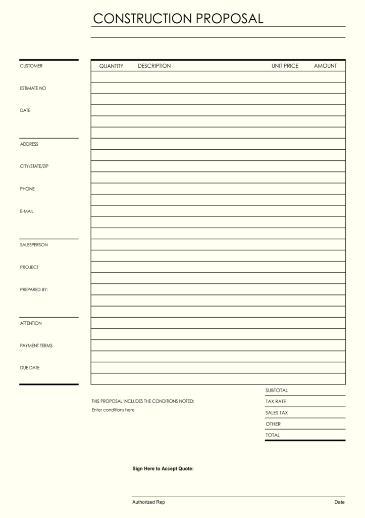 Construction Bid Proposal Template