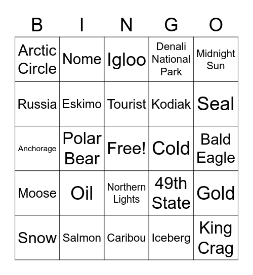 Cruise To Alaska Bingo Card