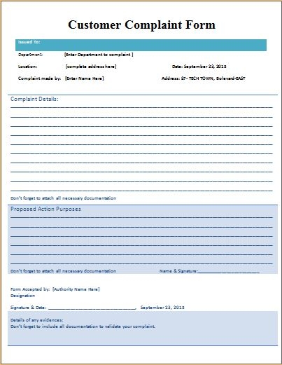 Customer Complaint Form Templates Free Word Templates