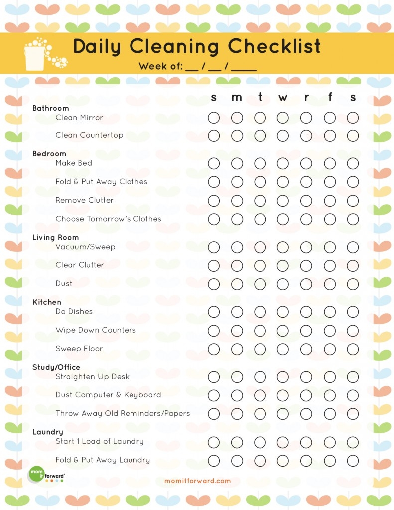 Daily Cleaning List Printable