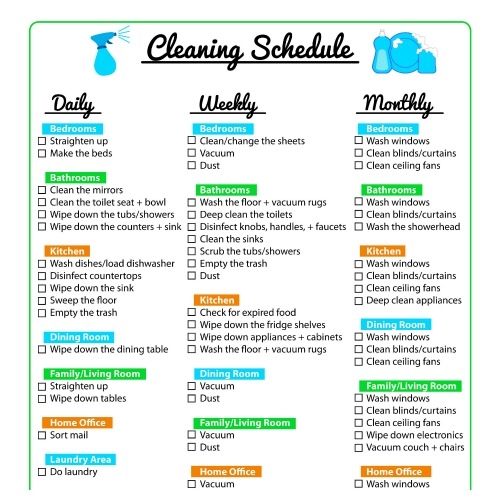 Daily Weekly Monthly Cleaning Schedule Template