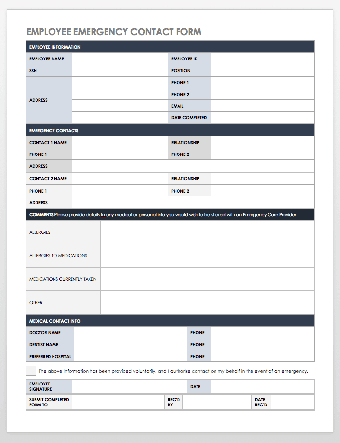 Emergency Contact Form Template Word