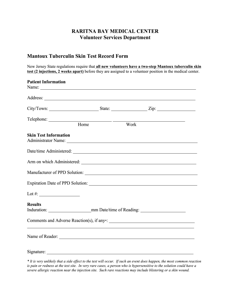 Employment Blank Free Printable Tb Test Form