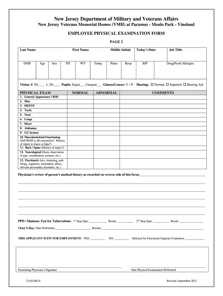 Employment Printable Blank Physical Form Printable Forms Free Online