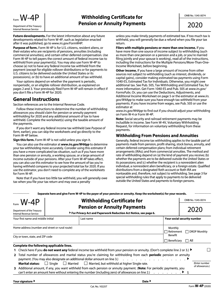 Fillable Online 2020 Form W 4P Withholding Certificate For Pension Or