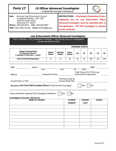 Form 17 Download Fillable PDF Or Fill Online Law Enforcement Officer 