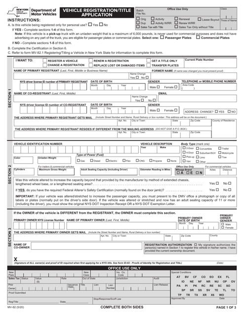 Form MV 82 Fill Out Sign Online And Download Fillable PDF New York