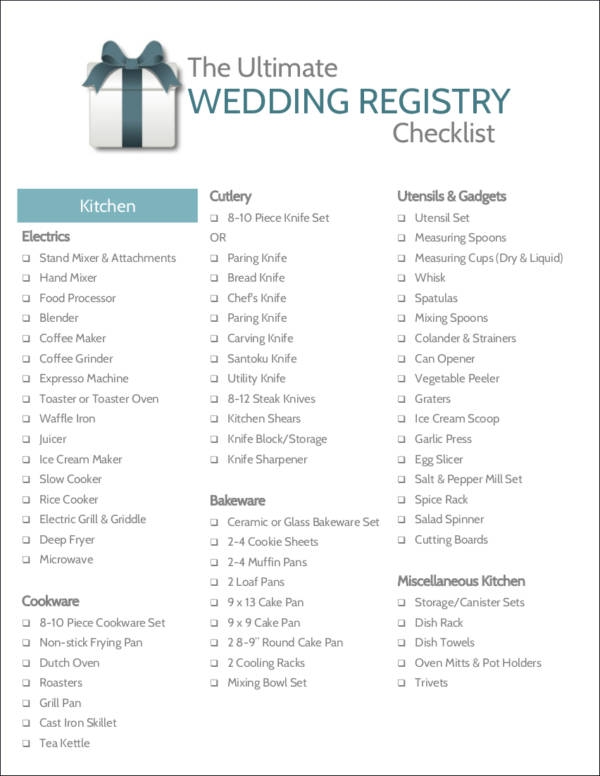 FREE 18 Wedding Registry Checklists In PDF Google Docs Pages MS Word