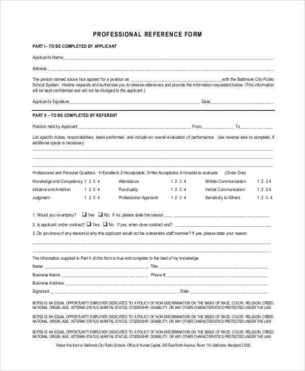 FREE 7 Sample Professional Reference Templates In MS Word PDF