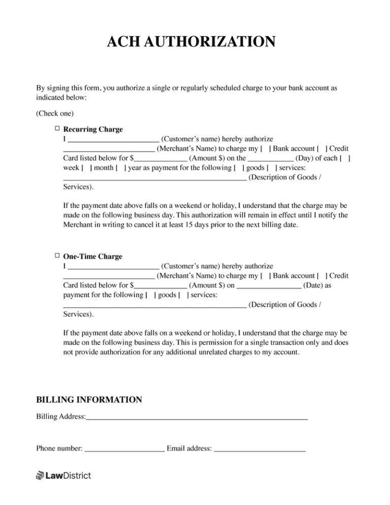 Ach Authorization Form Template We Love Printables