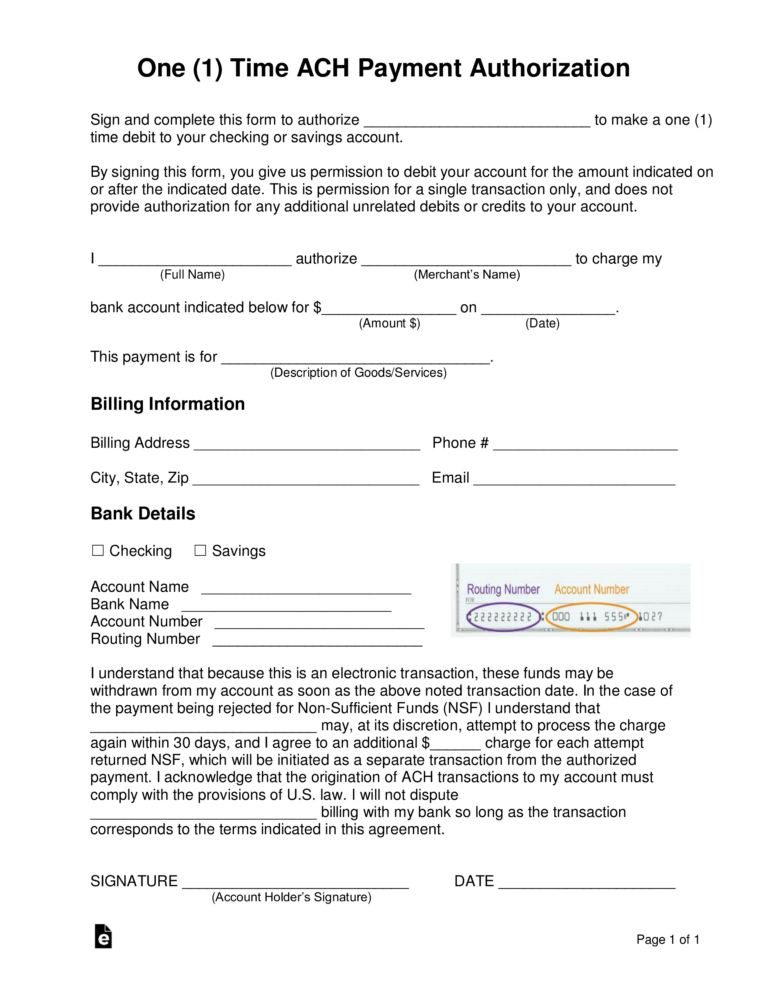 Simple Ach Form Template