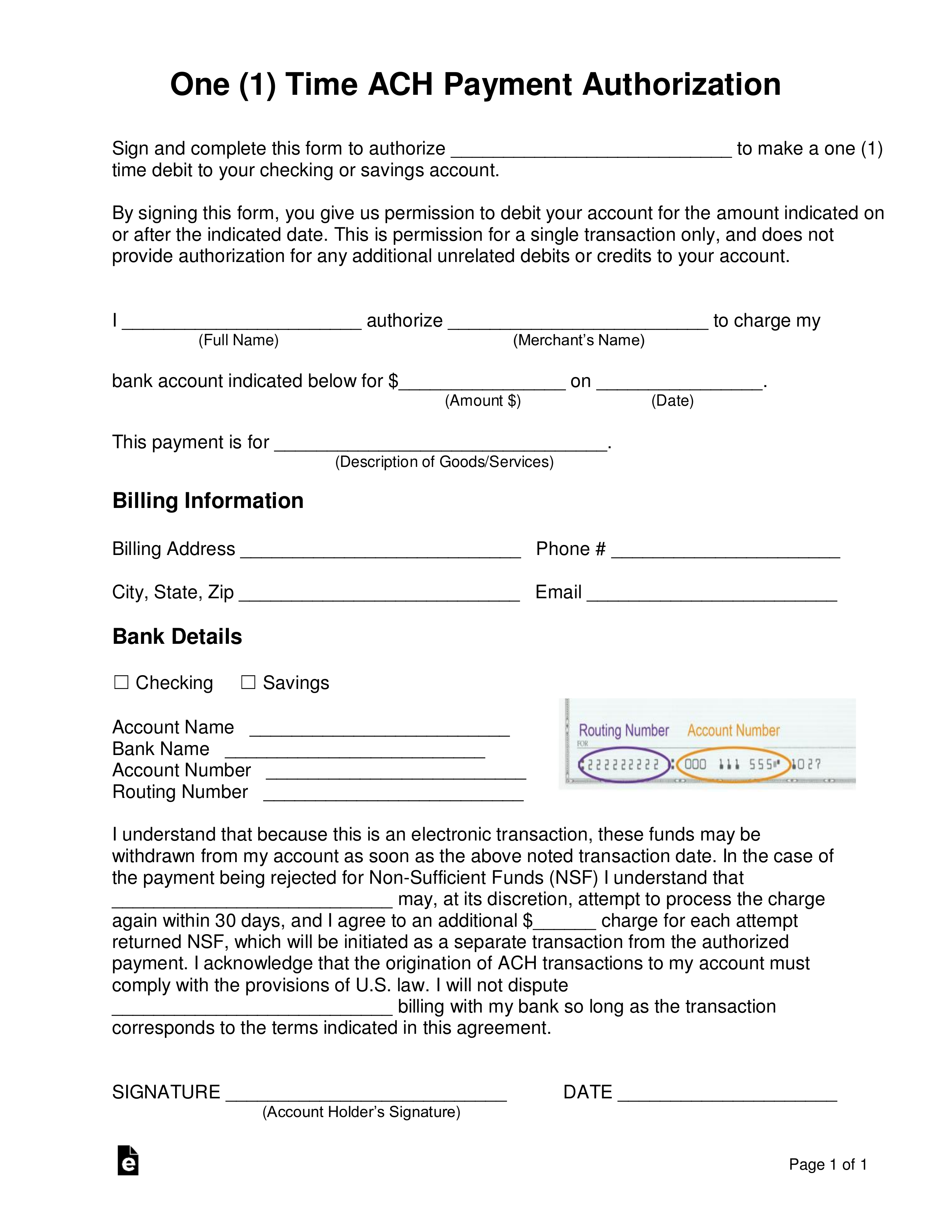 Free Ach Form Template