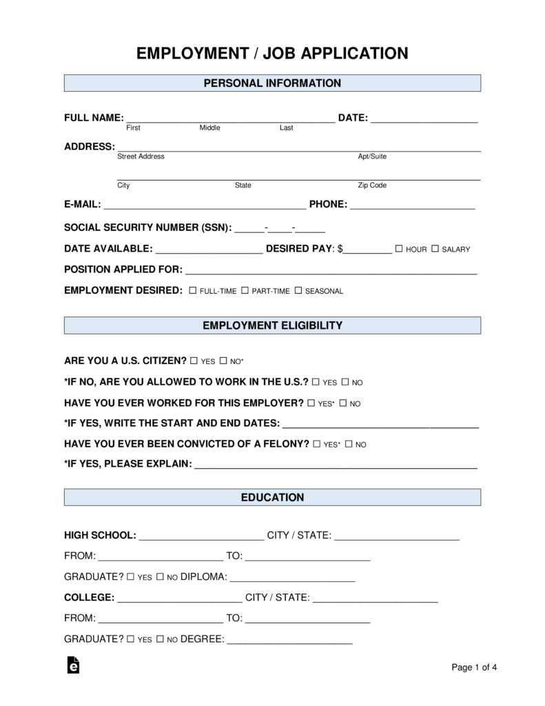 Employment Application Form Printable We Love Printables