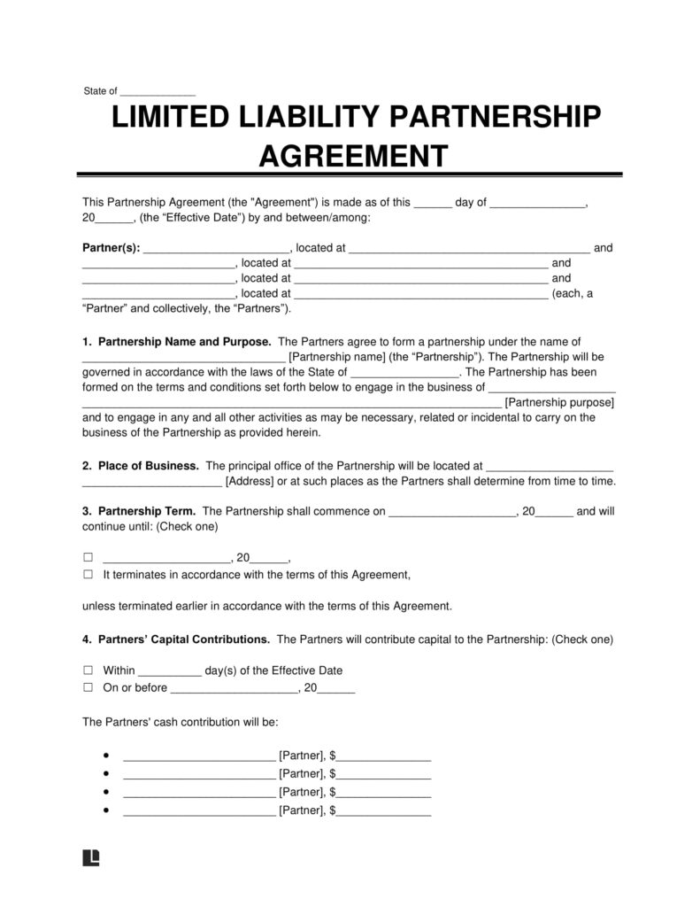 Free Limited Liability Partnership LLP Agreement Template