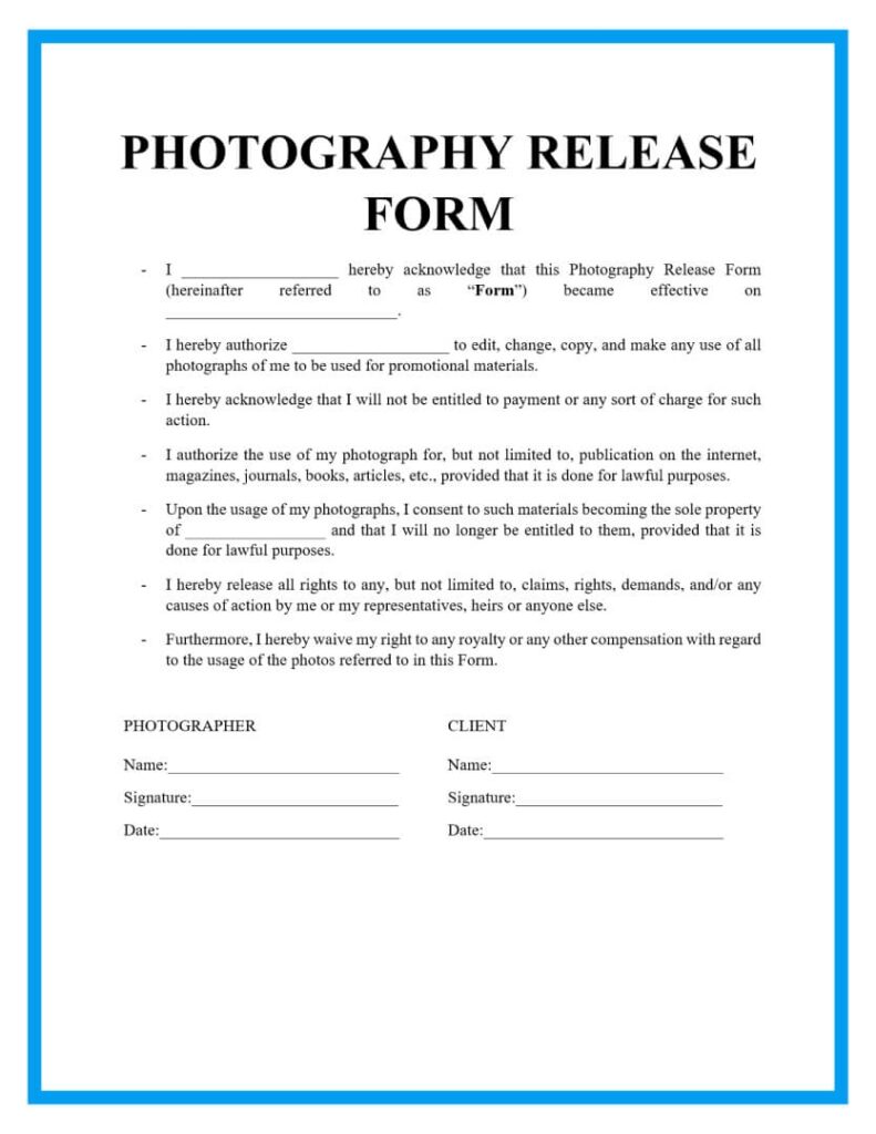 Free Photography Release Form Template