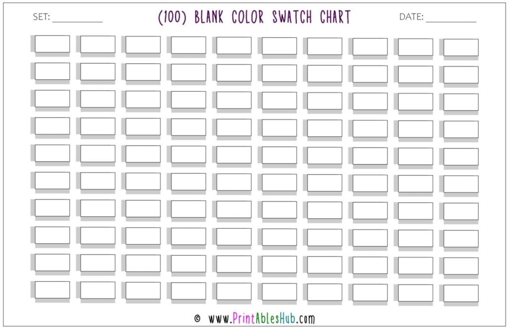 Free Printable 100 120 150 Blank Color Swatch Chart Template PDF 