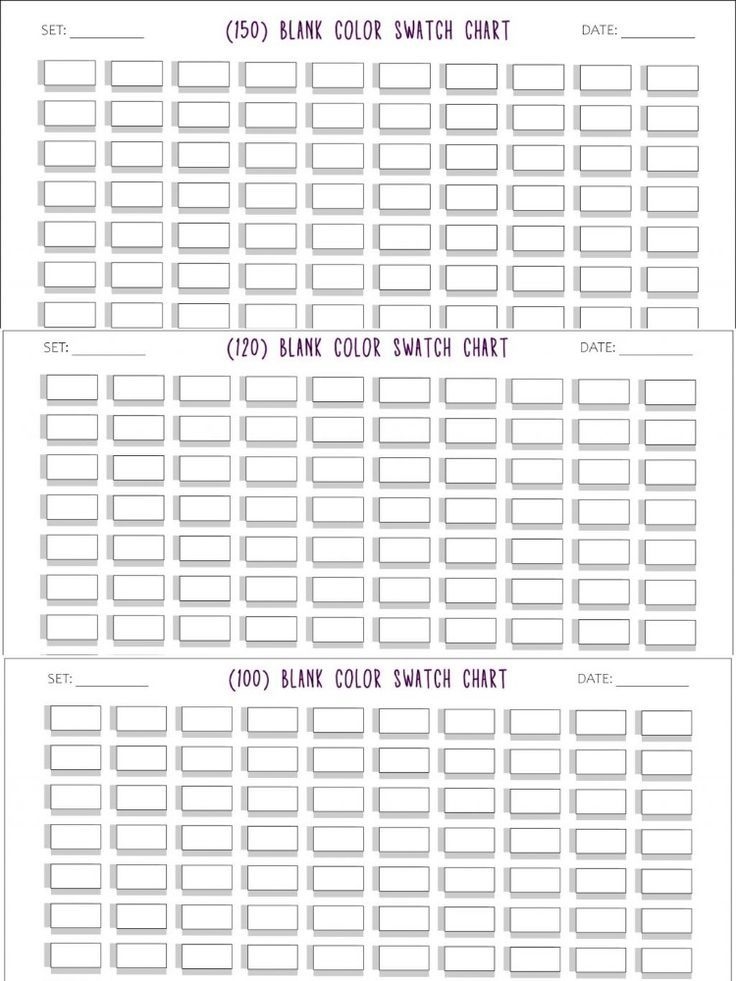 Free Printable 100 120 150 Blank Color Swatch Chart Template PDF