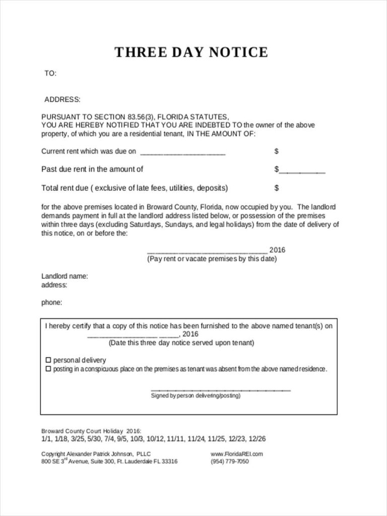 Free Printable 3 Day Notice To Vacate Form Printable Forms Free Online