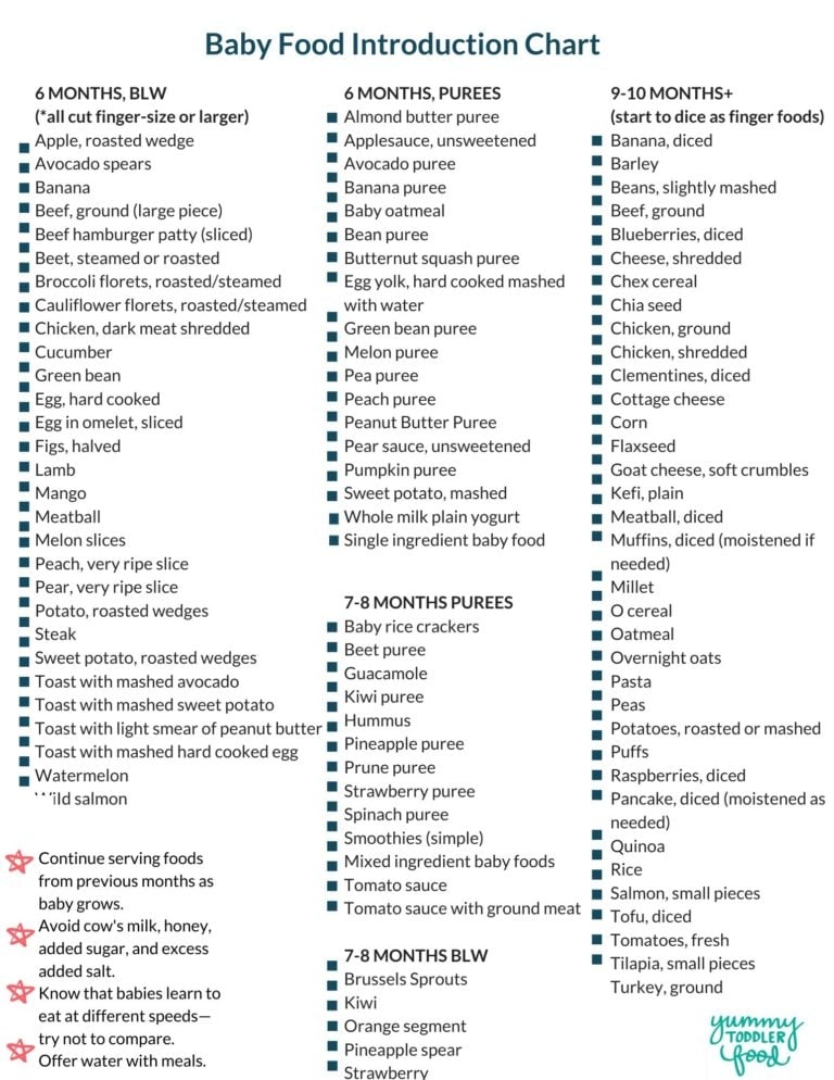 Free Printable Baby First Food Checklist Pdf