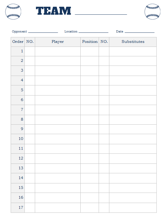 Free Printable Baseball Lineup Cards