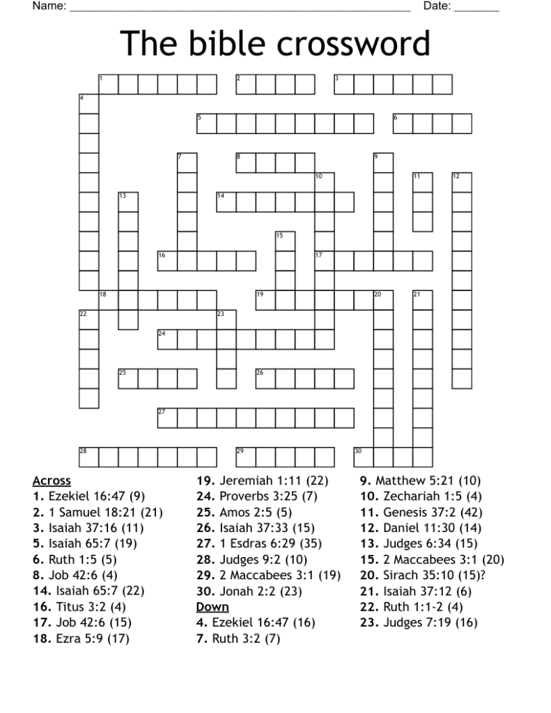 Free Printable Bible Crossword Puzzles With Answers