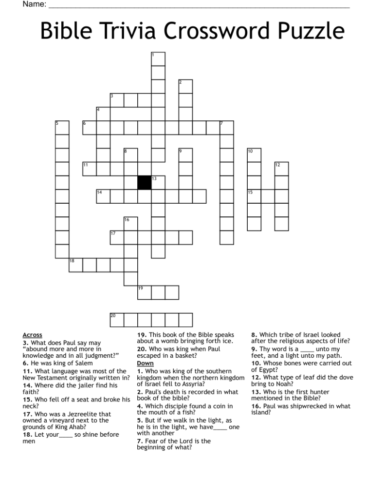 Free Printable Bible Crossword Puzzles With Answers