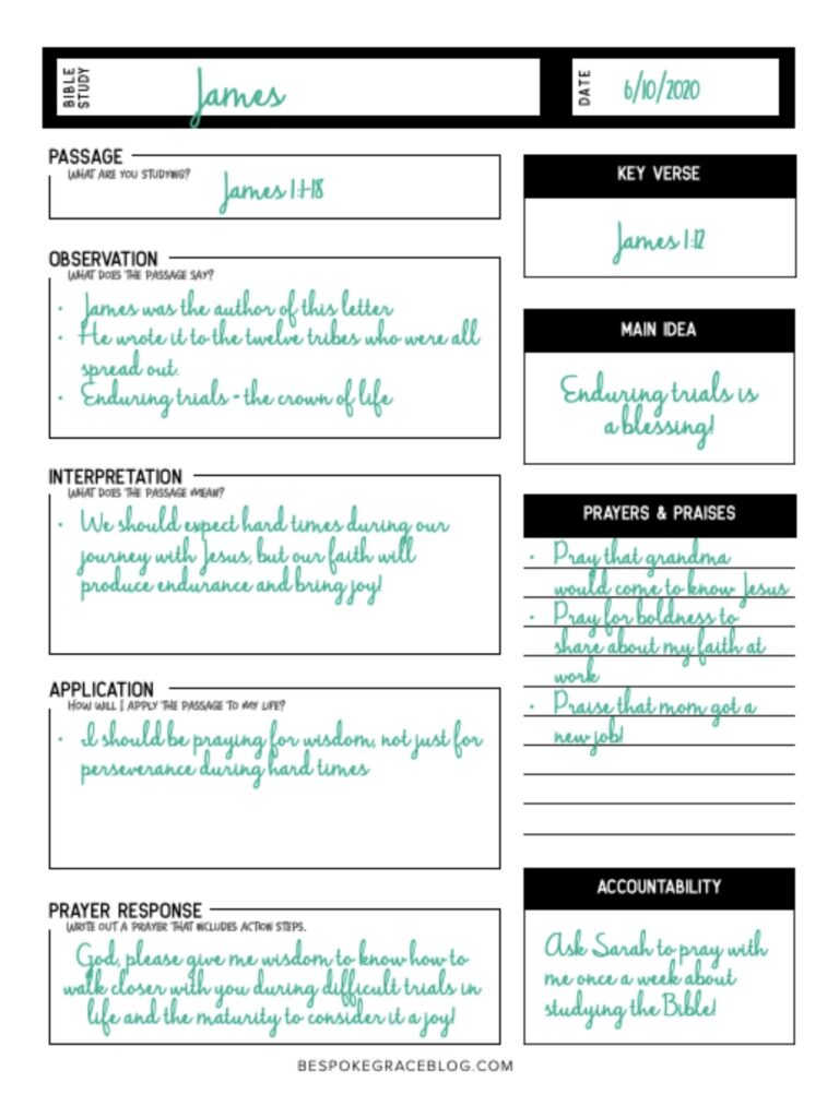 FREE Printable Bible Study Worksheet Bespoke Grace