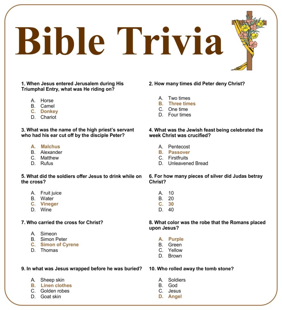 Free Printable Bible Trivia Questions And Answers Multiple Choice