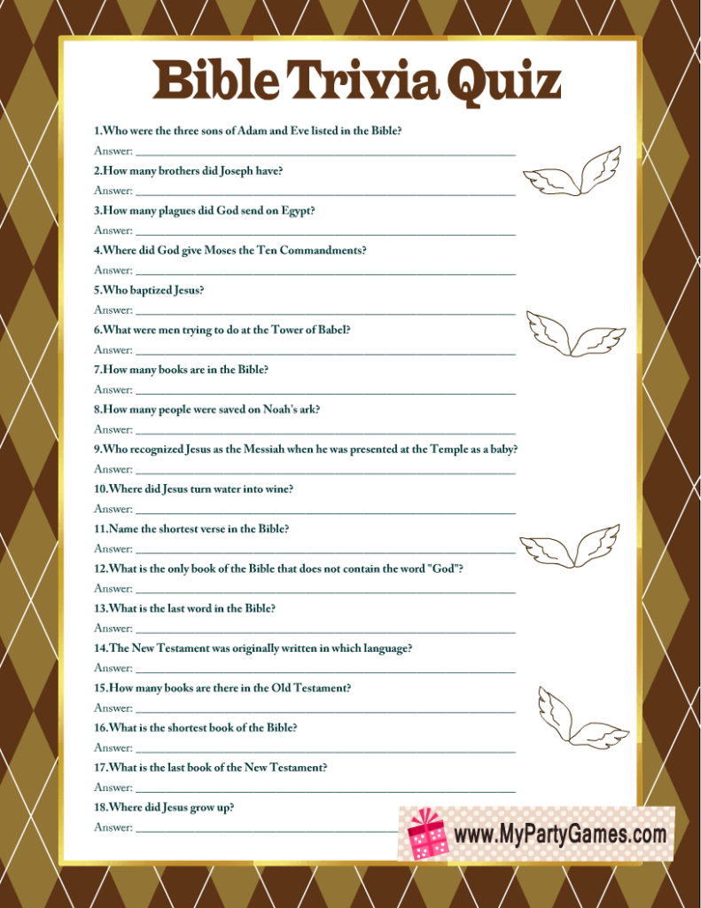 Free Printable Bible Trivia Quiz With Answer Key Bible Quiz Questions 