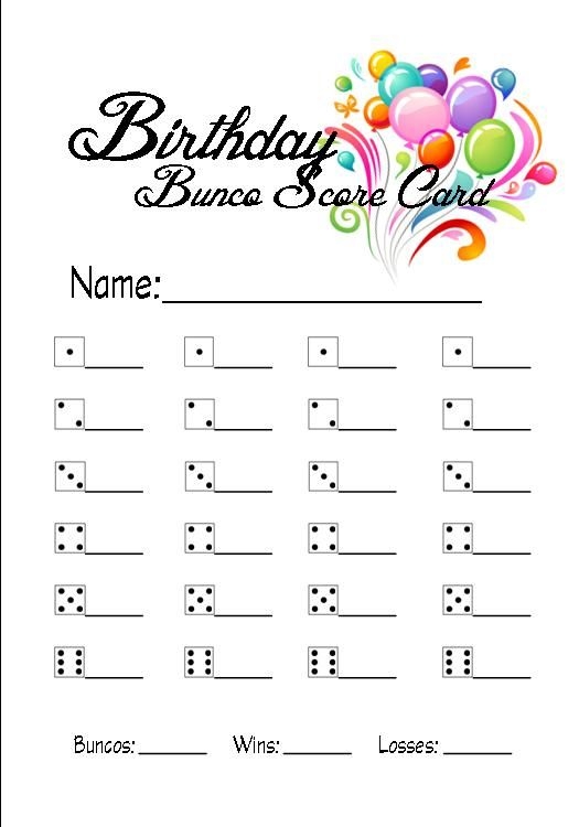 Free Printable Bunco Cards